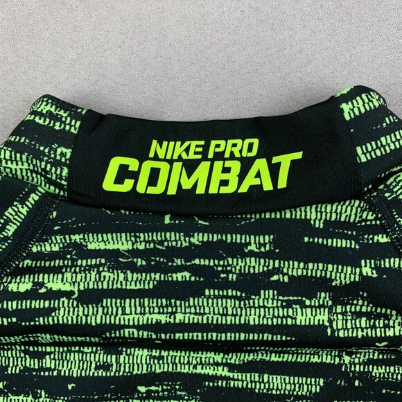 Nike Pro Combat Men Shirt Large Fitted Green Black Striped Hyperwarm Dri-Fit Max - Picture 10 of 10